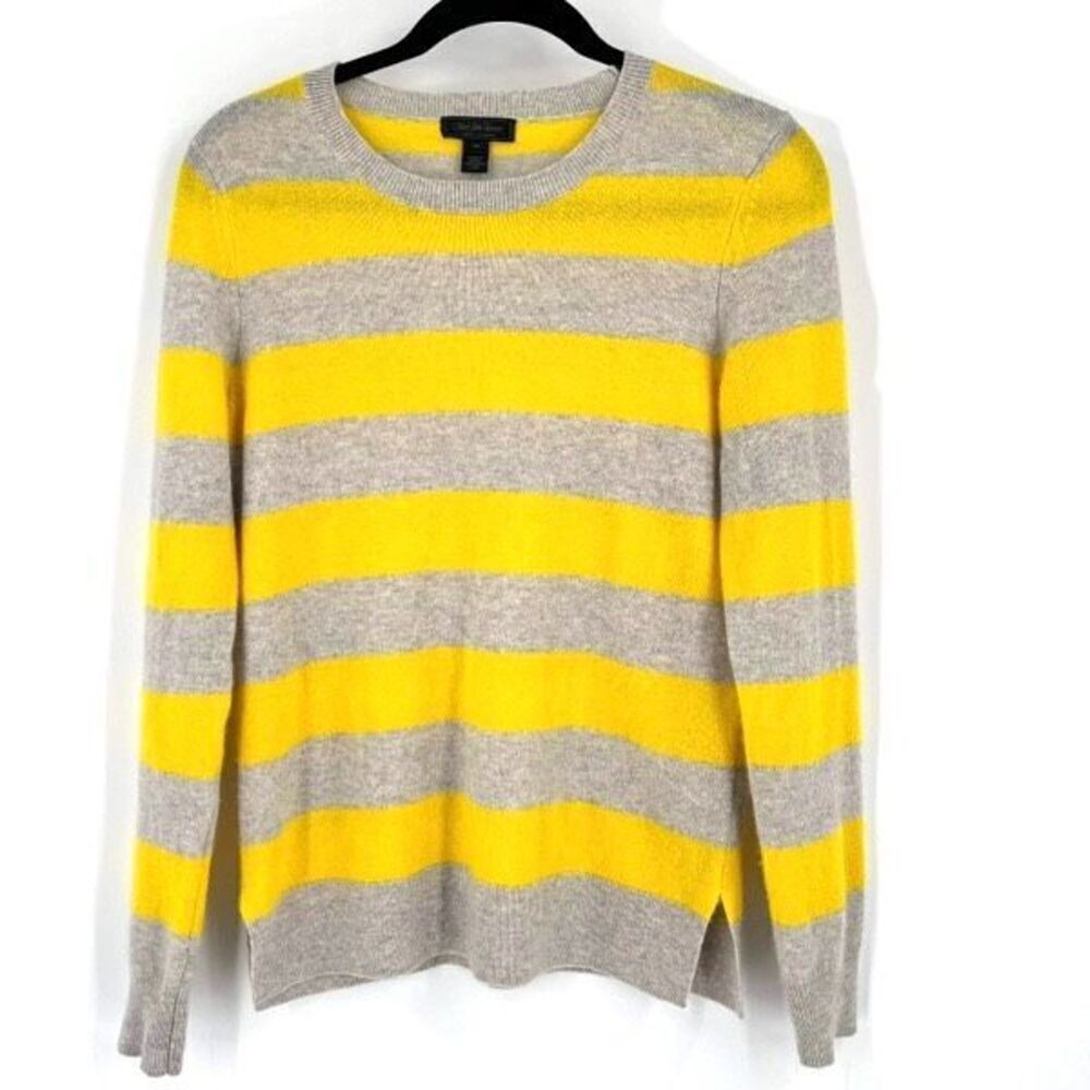 Saks Fifth Avenue Women's Striped Cashmere Pullover Sweater Gray Yellow Small